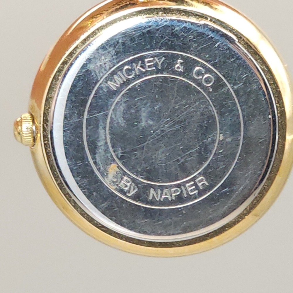 Disney Napier Mickey & Minnie Quartz Pin Watch Dangle Gold Tone 2" 90s Vintage - Picture 6 of 11